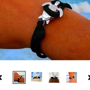 Black Rope Silver Sea Turtle Bracelet or Necklace